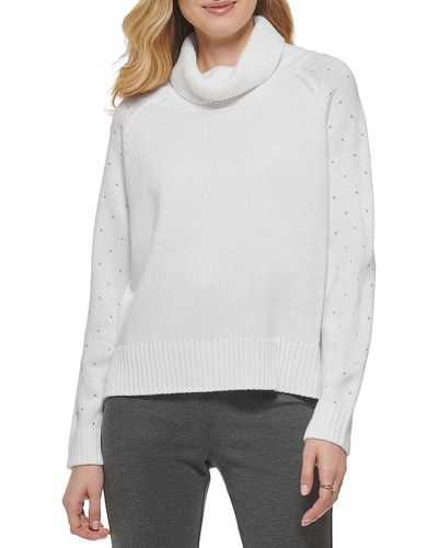 DKNY Knit Studded Turtleneck Sweater - White