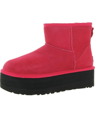 UGG Classic Mini Platform Suede Round Toe Ankle Boots - Red