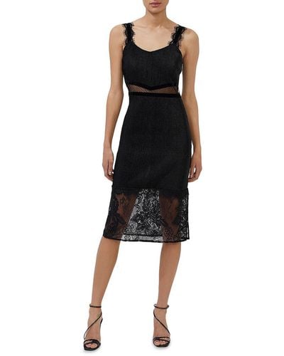 French Connection Lace Inset Midi Cocktail And Party Dress - Black