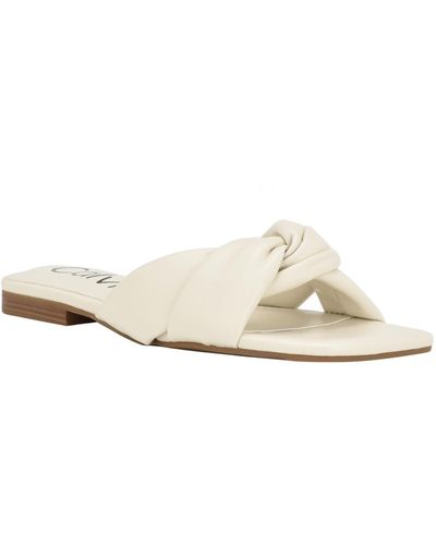Calvin Klein Marita Slip On Square Toe Flatform Sandals - White