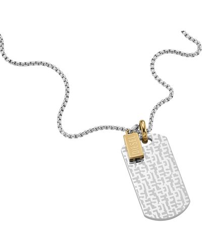 DIESEL Two-tone Stainless Steel Dog Tag Necklace - Metallic