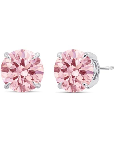 Nicole Miller Sterling Silver 9mm Round Cut Gemstone Stud Earrings - Pink