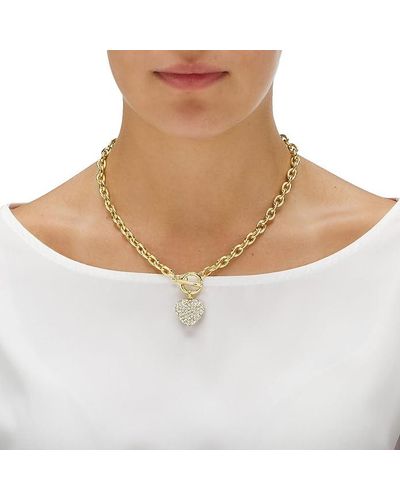Liv Oliver 18k Gold Heart Charm Embellished Necklace - Brown