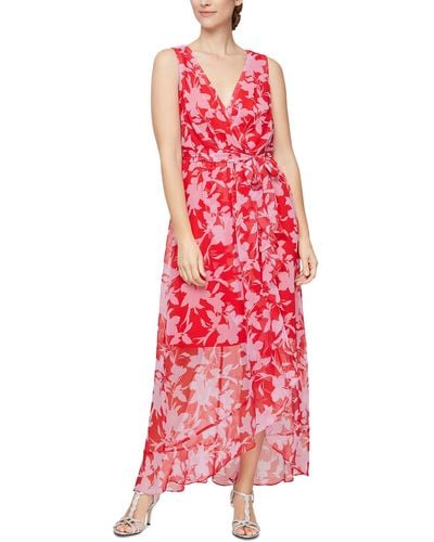 SLNY Floral Faux Wrap Maxi Dress - Red