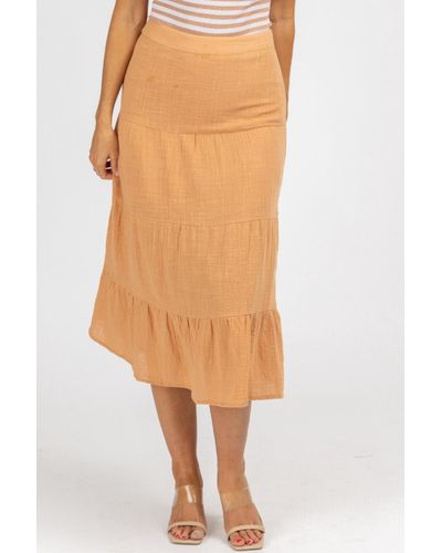 Olivaceous Gauze Tiered Midi Skirt - Brown