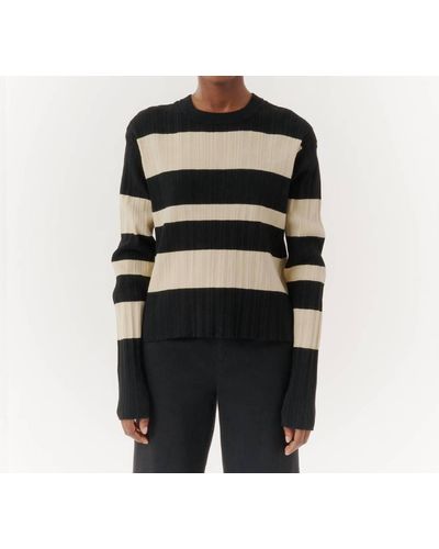 ATM Viscose Striped Long Sleeve Sweater - Black