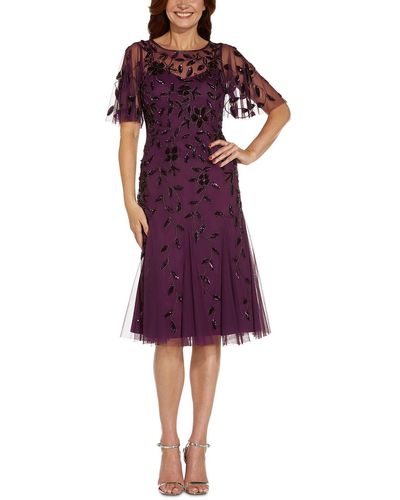 Adrianna Papell Sequined Knee-length Cocktail And Party Dress - Purple