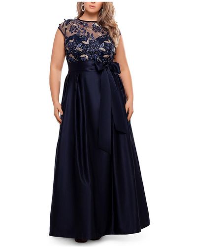 Xscape Plus Sequined Floral Evening Dress - Blue