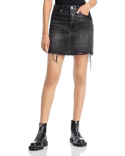 Blank NYC Faux Leather Trim Raw Hem Denim Skirt - Black