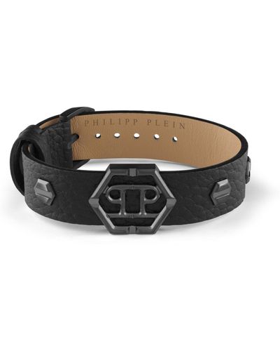 Philipp Plein Hexagon Calf Leather Bracelet - Black