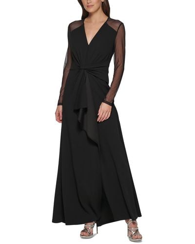 DKNY Crepe Mesh Inset Evening Dress - Black