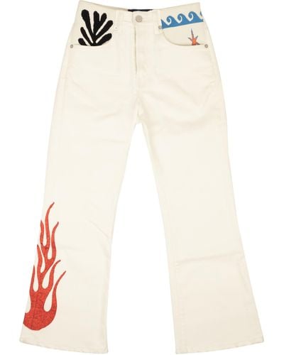 LOST DAZE Cotton Wave Flame Spandex Waist Jeans - White