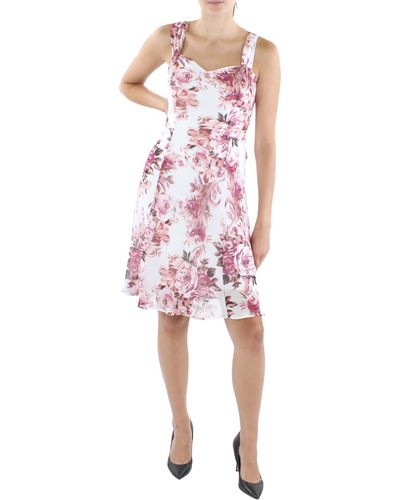 Connected Apparel Petites Chiffon Floral Fit & Flare Dress - Pink