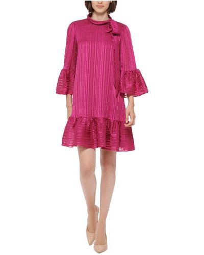Calvin Klein Metallic Bell Sleeve Shift Dress - Pink