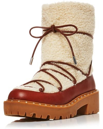 Aqua Fuzz Leather lugged Sole Winter & Snow Boots - Brown