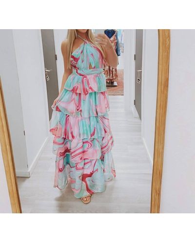 Olivaceous The Candy Swirl Green & Pink Tiered Maxi Dress - Blue