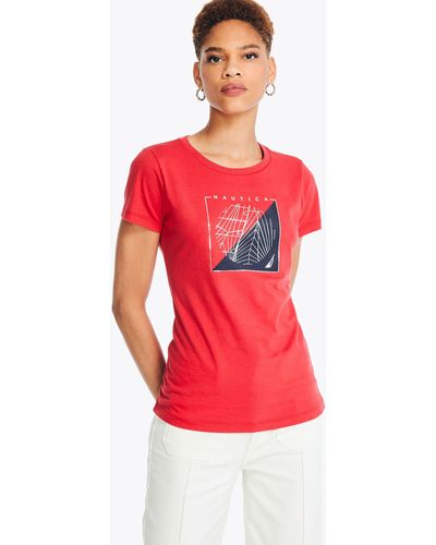Nautica Sustainably Crafted Heritage Foil Logo Graphic T-shirt - Red
