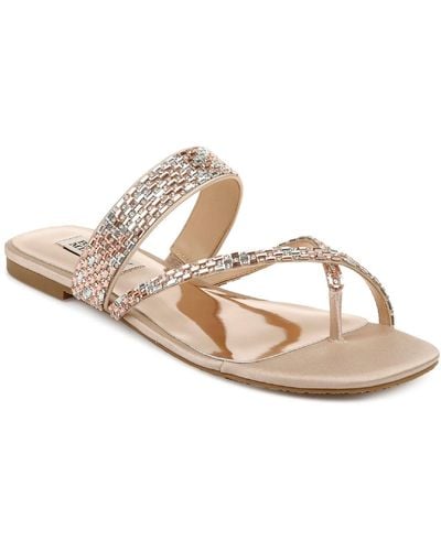 Badgley Mischka Zelah Crystal Embellished Leather Thong Sandals - White
