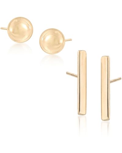 Ross-Simons 14kt Gold Jewelry Set: 2 Pairs Of Stud Earrings - Metallic