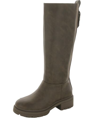 Rocket Dog Index Faux Leather lugged Sole Knee-high Boots - Gray