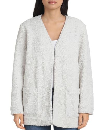 Bagatelle Faux Fur Open Front Fleece Jacket - White