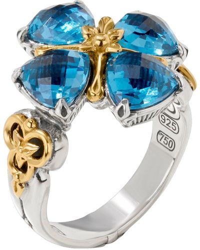 Konstantino Anthos Sterling Silver 18k Yellow Gold & Spinel Ring Dmk2156-478 S6 - Blue