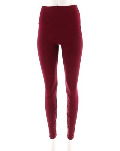 Lyssé Elastic Wide Waistband Solid Stretch Nylon Knit leggings - Red