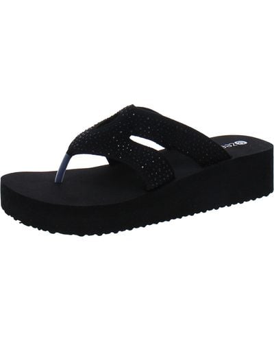 Bzees Rio Slip On Toe-post Wedge Sandals - Black