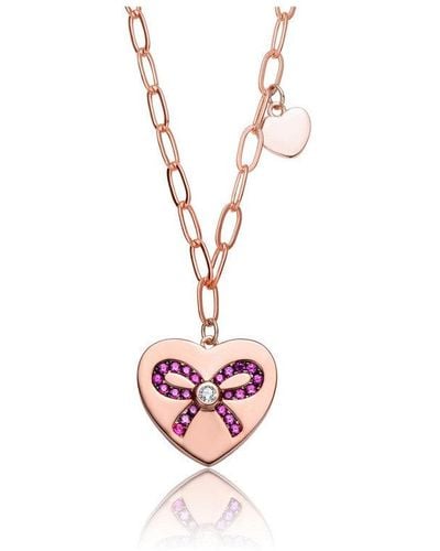 Rachel Glauber Kids/young Teens 18k Rose Gold Plated Bow Tie On Heart Shaped Pendant - Pink