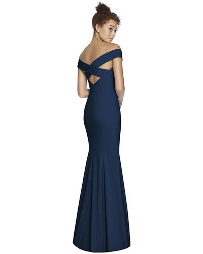Dessy Collection Off-the-shoulder Criss Cross Back Trumpet Gown - Blue