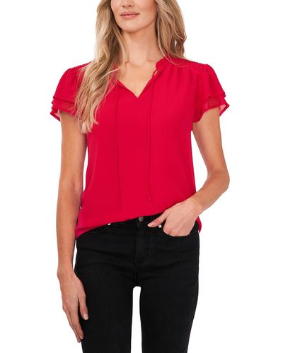 Cece Ruffled Crepe Blouse - Red