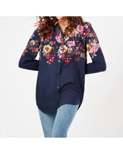 Joules Elvina Button Up Blouse With Patch Pockets - Blue