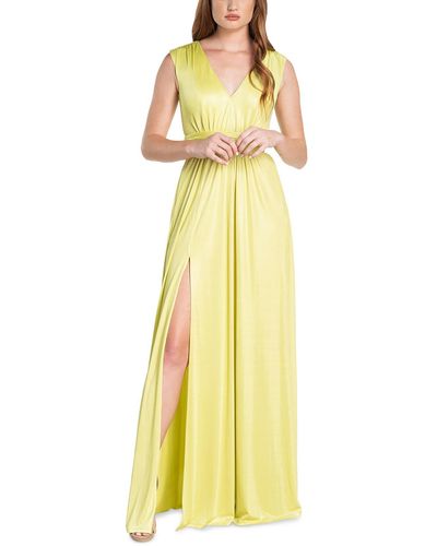Dress the Population Krista Belted Plunging Fit & Flare Dress - Yellow