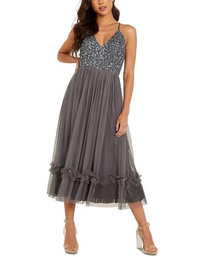 Quiz Juniors Sequined Midi Cocktail And Party Dress - Gray