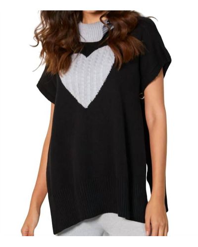 French Kyss Zip Cowl Neck Heart Poncho - Black