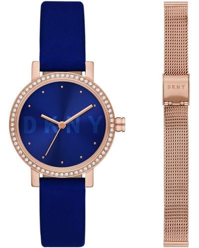 DKNY Soho Quartz Leather And Stainless Steel Dress Watch - Blue