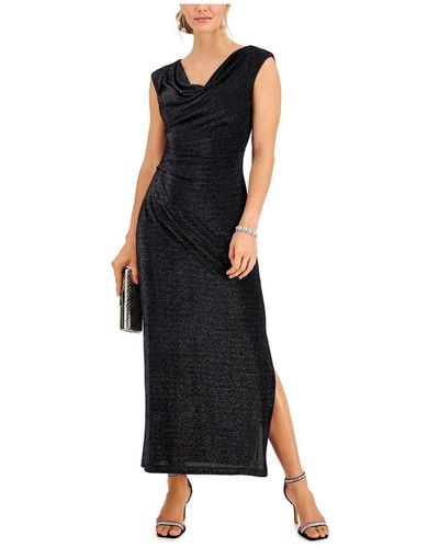 Connected Apparel Metallic Gathered Cocktail And Party Dress - Black