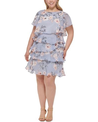 Jessica Howard Plus Tiered Knee Length Mini Dress - Blue