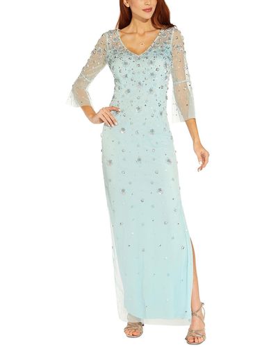 Adrianna Papell Floral Beaded Evening Dress - Blue