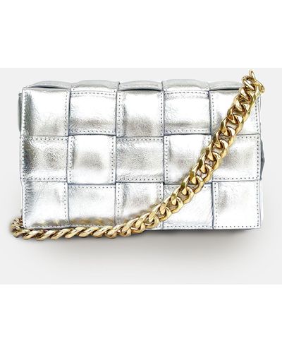 Apatchy London Padded Woven Leather Crossbody Bag With Gold Chain Strap - Metallic