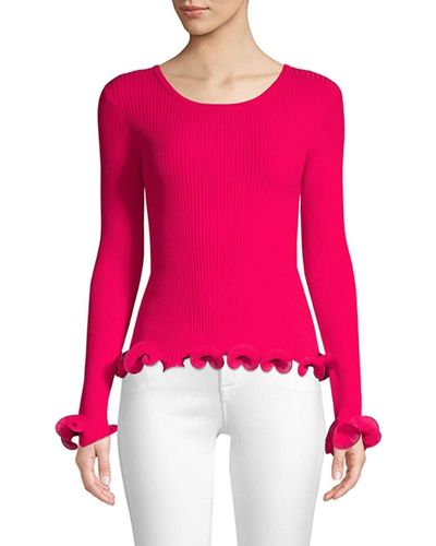 MILLY Wired Edge Pullover Knit Top In Raspberry