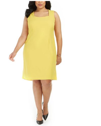 Kasper Plus Work Knee Sheath Dress - Yellow