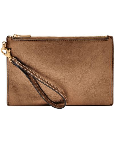 Fossil Wristlet Metallic Leather Wristlet - Brown