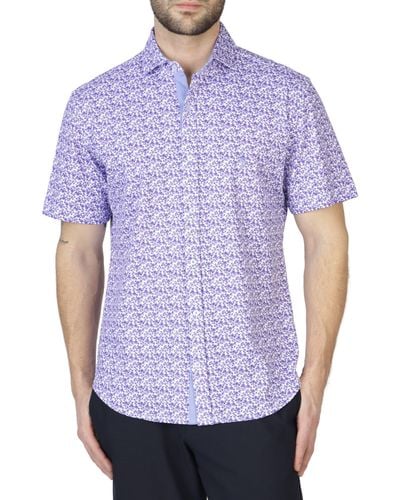 Tailorbyrd Retro Floral Knit Short Sleeve Getaway Shirt - Purple