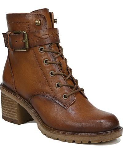 Zodiac Gemma Leather Block Heel Combat & Lace-up Boots - Brown