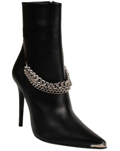 Amiri Leather Western Chain Heel Boots - Black