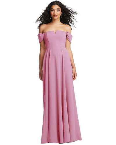 Dessy Collection Off-the-shoulder Pleated Cap Sleeve A-line Maxi Dress - Pink