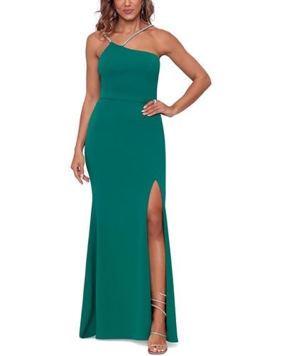 Aqua Scuba Asymmetric Evening Dress - Green