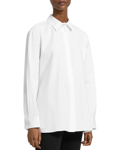 Theory Solid Poplin Button-down Top - White