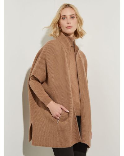 Misook Cashmere Ribbed Knit Cape - Natural